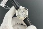 Ballon Bleu De Cartier 28mm 762 Quartz Movement Black Leather Strap White Face Diamond Markers Women Watch